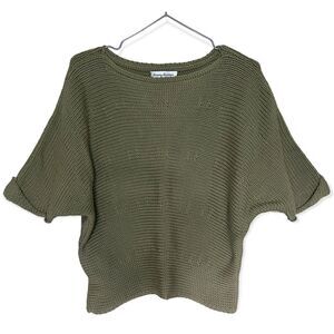 Tommy Bahama Green Bat-Wig Slouchy Knit Cropped Sweater Size Small